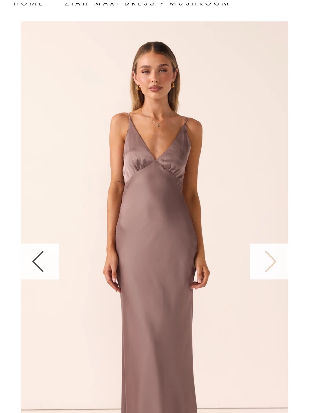 Satin V-Neck Maxi Slip Dress in Mushroom